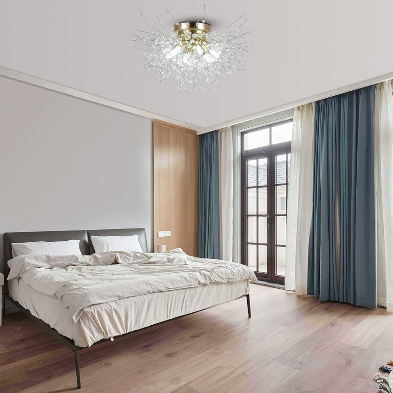 Modern Gold Crystal Sputnik Ceiling Light, LED Flush Mount Lamp