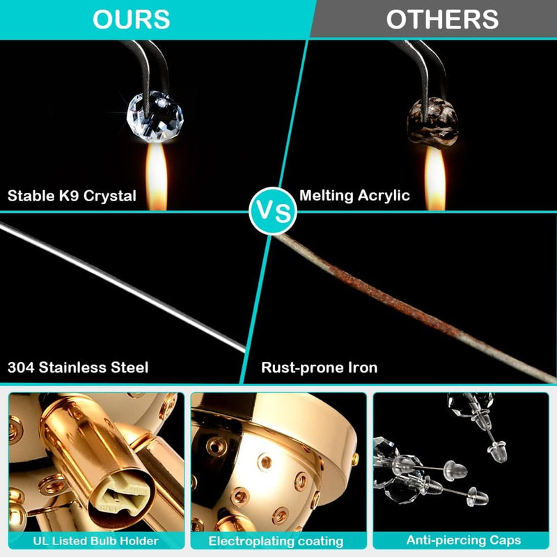 Modern Gold Crystal Sputnik Ceiling Light, LED Flush Mount Lamp