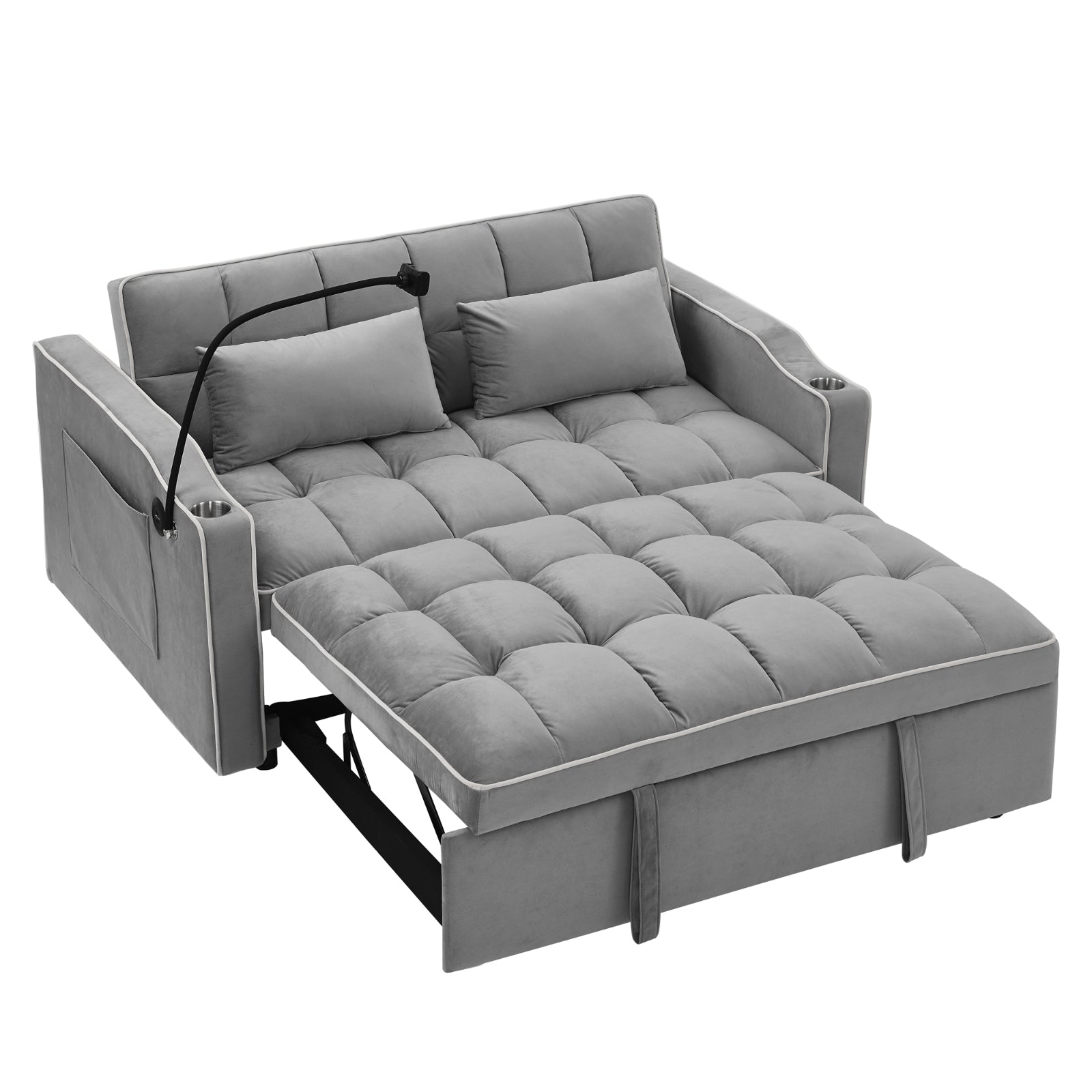 55.51" Foldable Velvet Sofa Bed – Adjustable, Modern Design