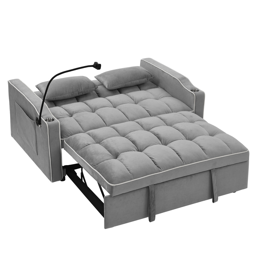55.51" Foldable Velvet Sofa Bed – Adjustable, Modern Design