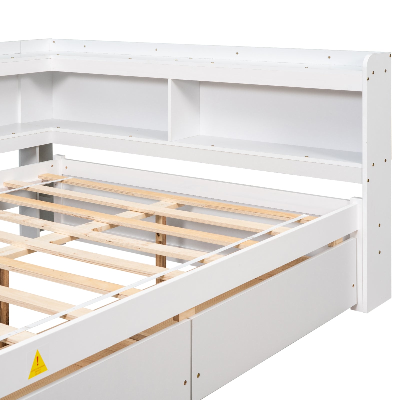 Full Bed with L-Shaped Bookcases & Storage Drawers - White