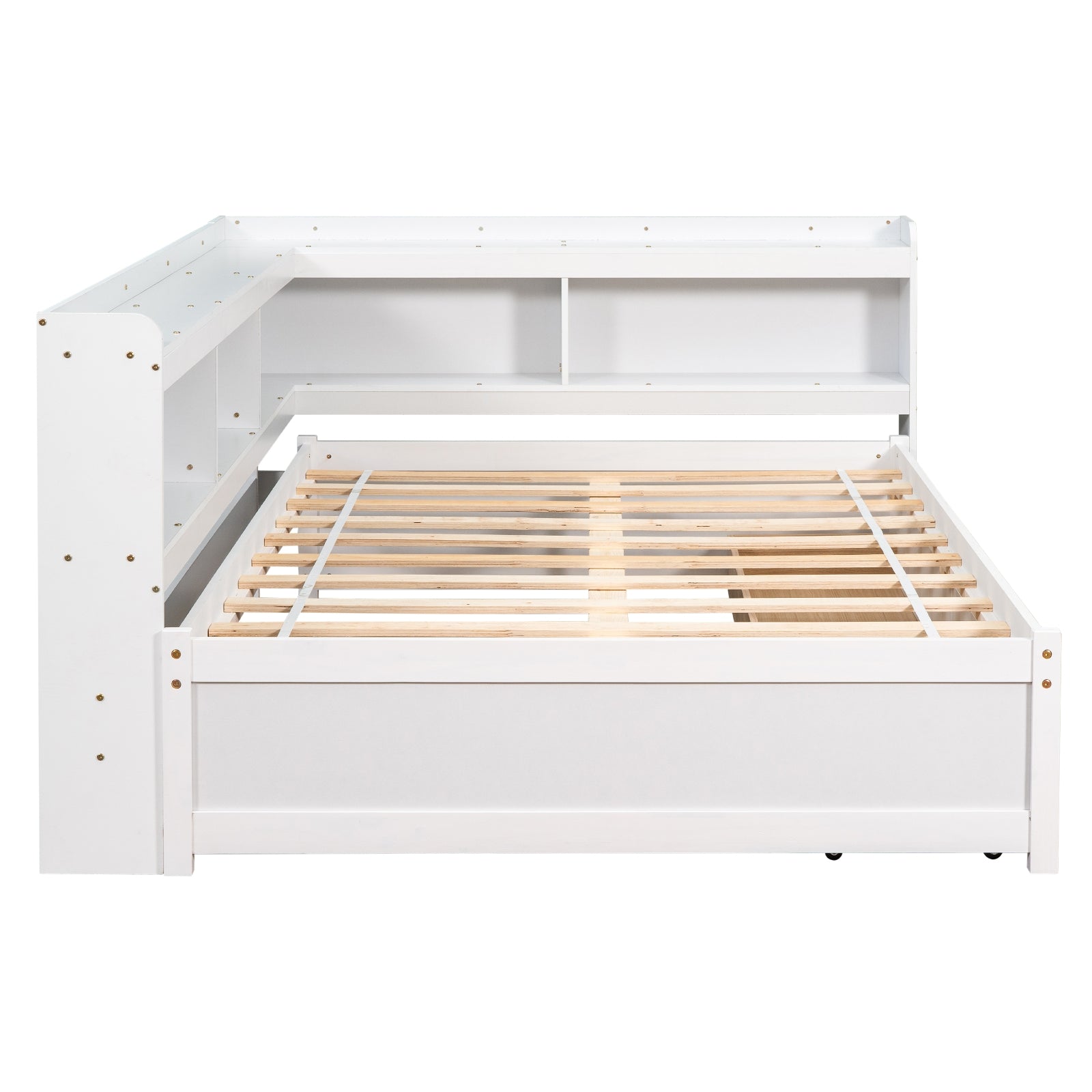 Full Bed with L-Shaped Bookcases & Storage Drawers - White