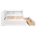 Full Bed with L-Shaped Bookcases & Storage Drawers - White