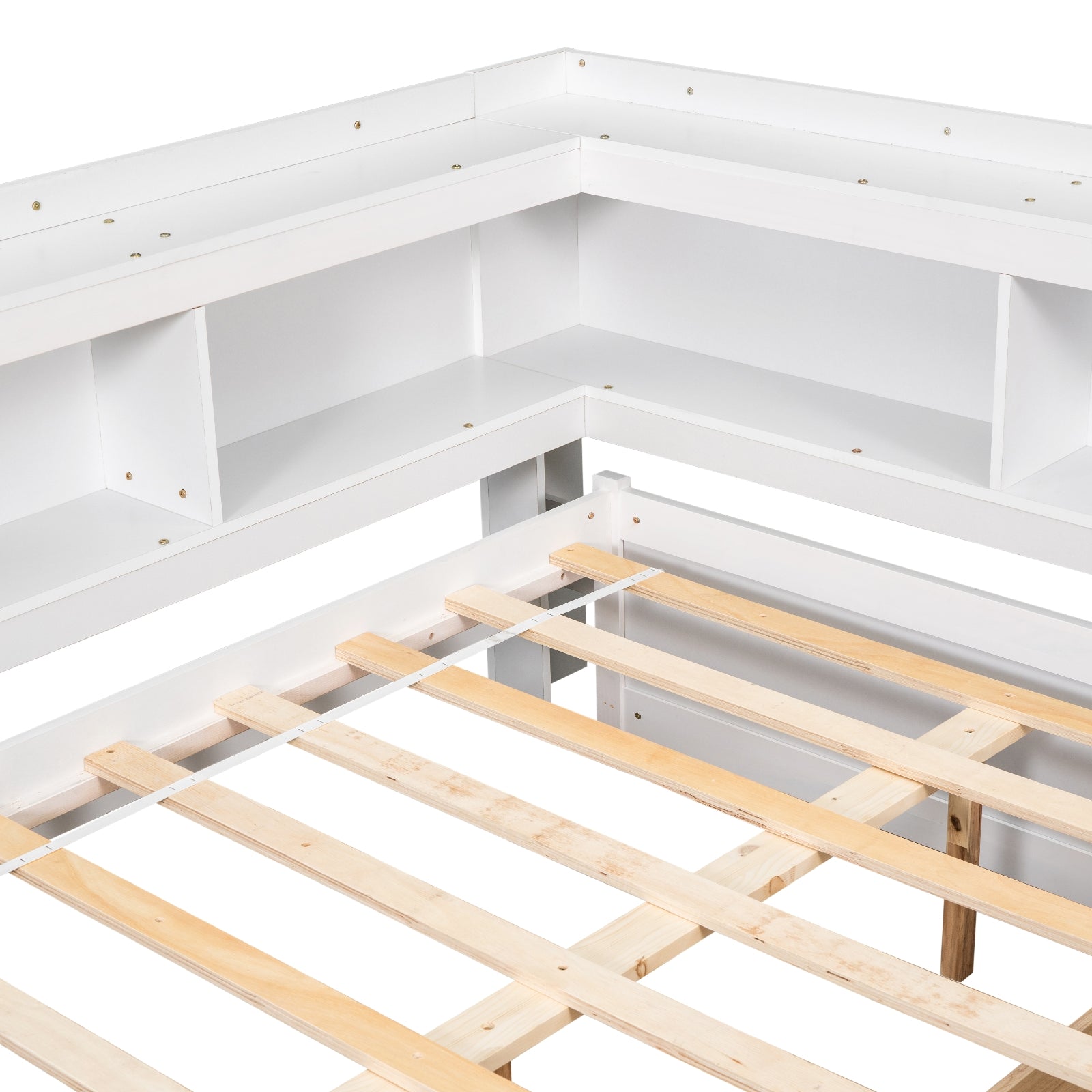 Full Bed with L-Shaped Bookcases & Storage Drawers - White