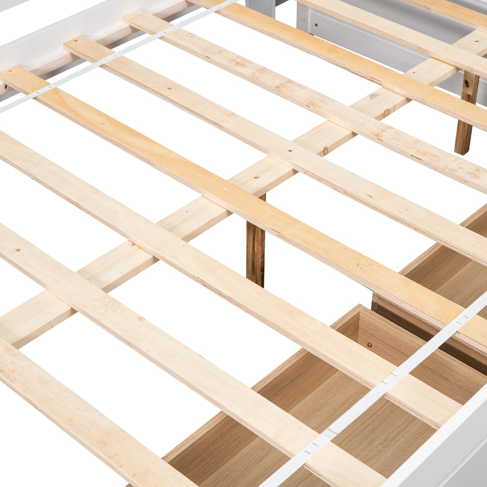 Full Bed with L-Shaped Bookcases & Storage Drawers - White