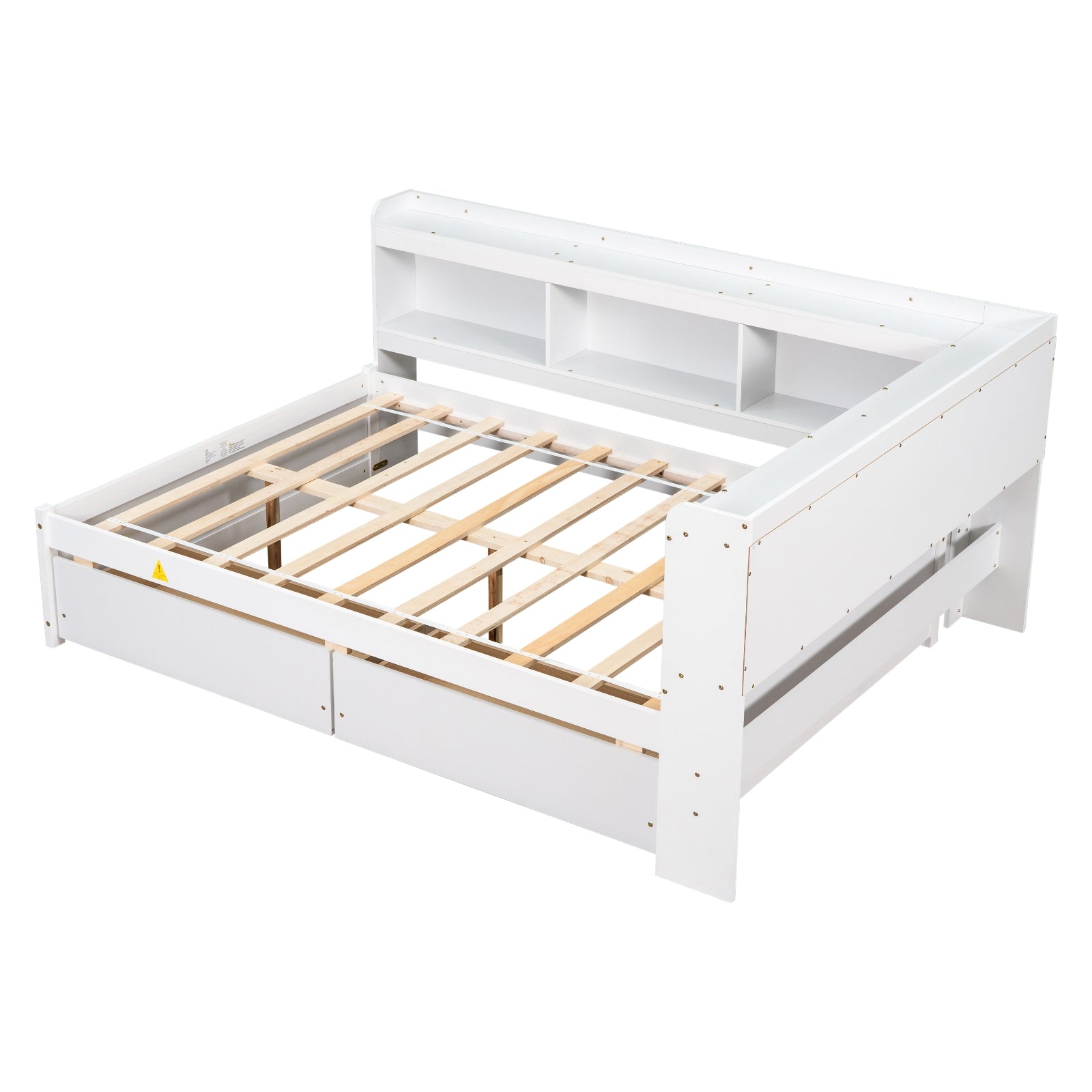 Full Bed with L-Shaped Bookcases & Storage Drawers - White