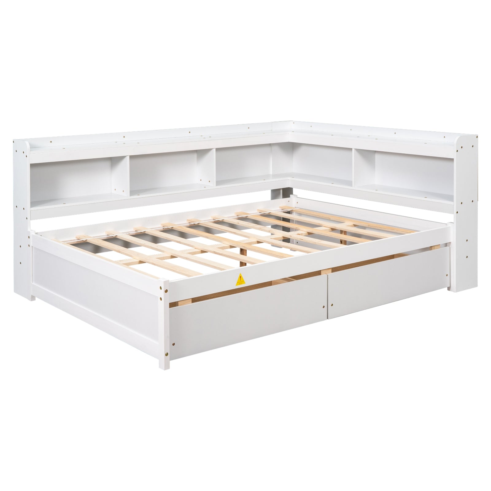 Full Bed with L-Shaped Bookcases & Storage Drawers - White