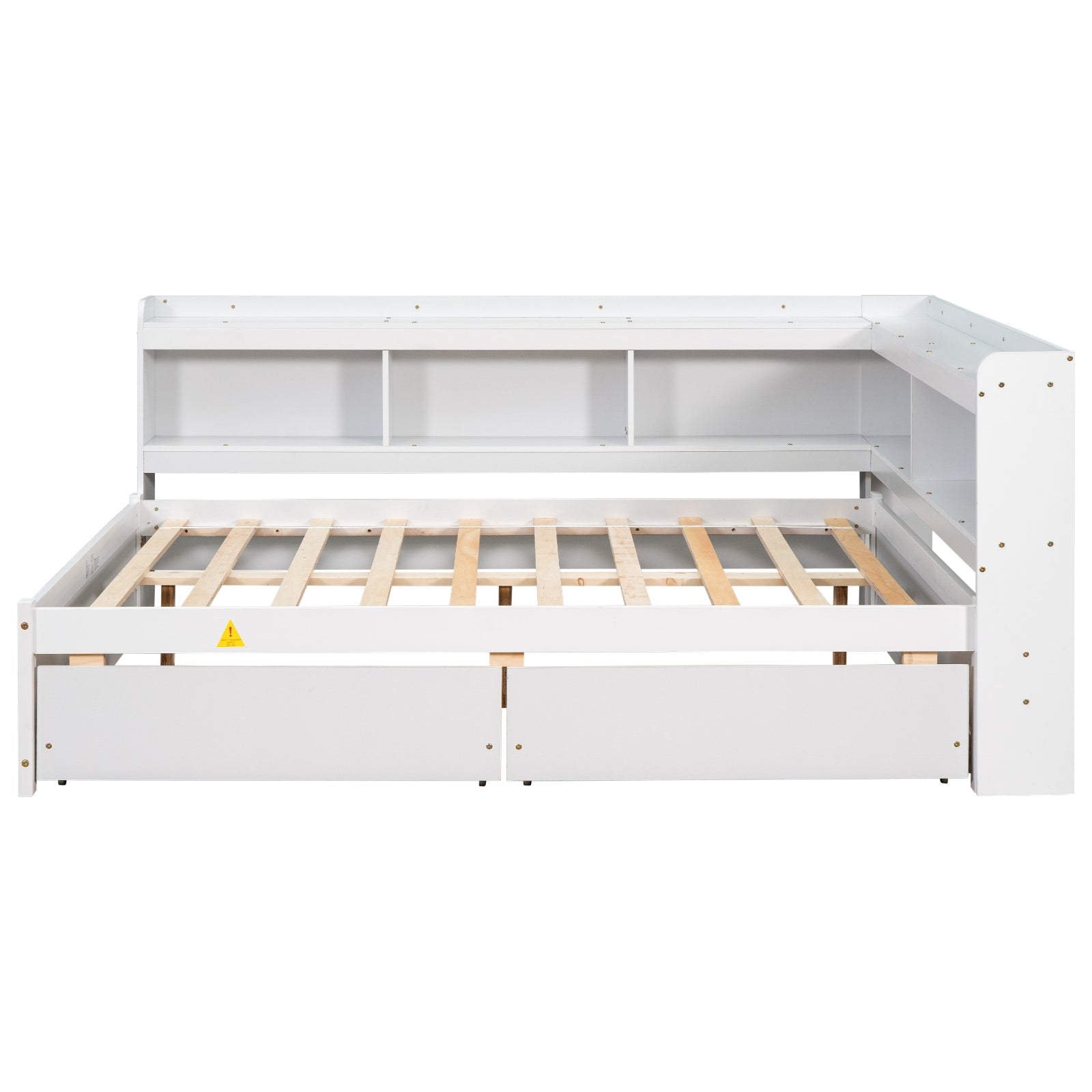 Full Bed with L-Shaped Bookcases & Storage Drawers - White