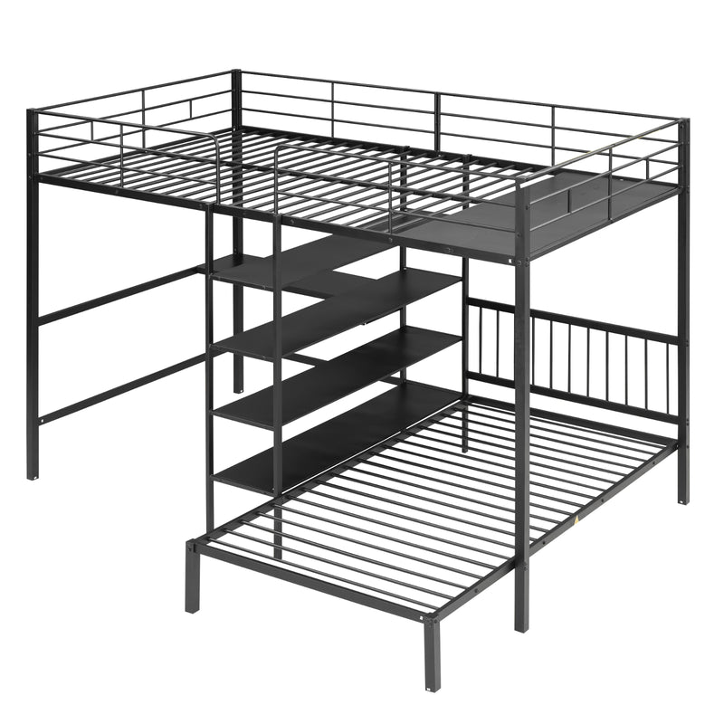 Full Over Twin Bunk Bed with Desk, Shelves & Ladder