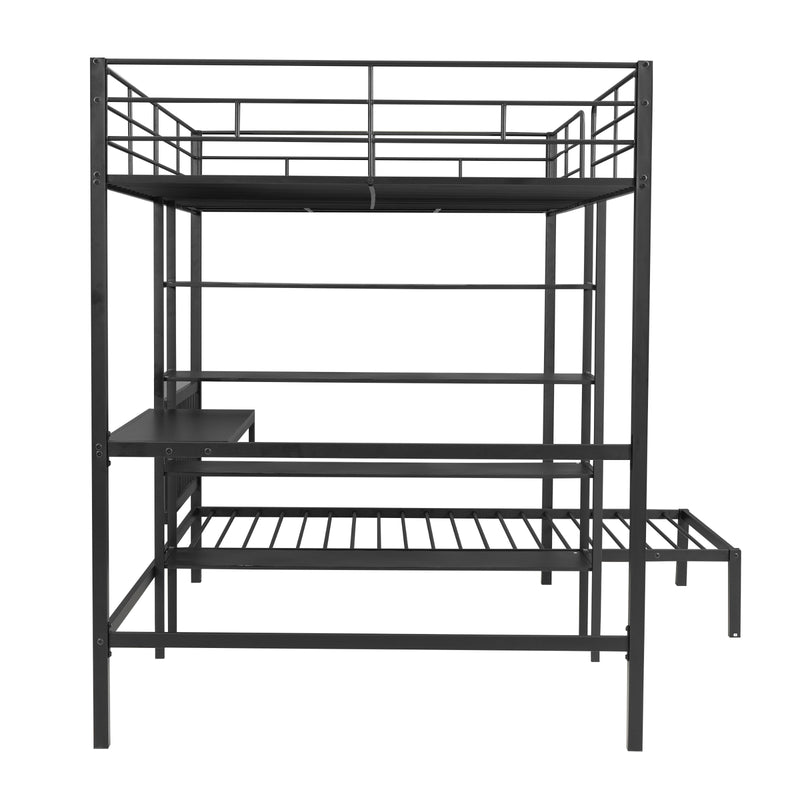 Full Over Twin Bunk Bed with Desk, Shelves & Ladder