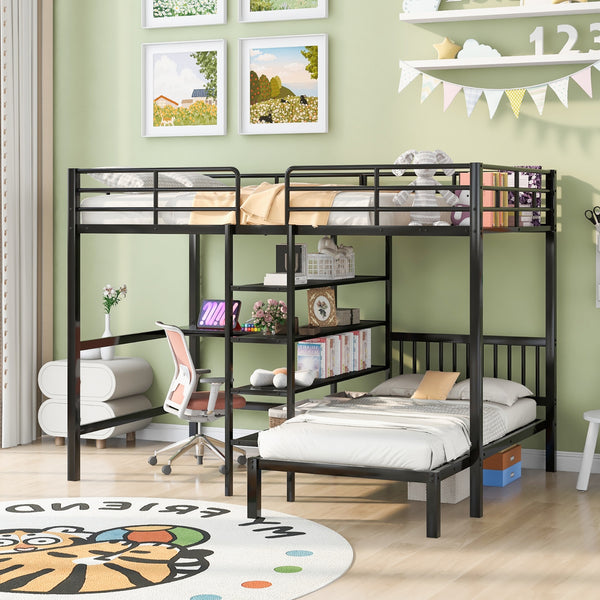 Full Over Twin Bunk Bed with Desk, Shelves & Ladder