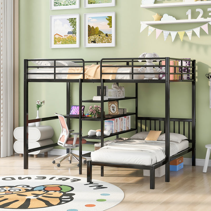 Full Over Twin Bunk Bed with Desk, Shelves & Ladder