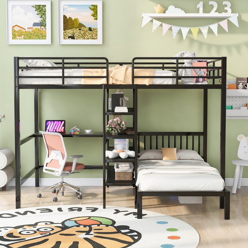 Full Over Twin Bunk Bed with Desk, Shelves & Ladder