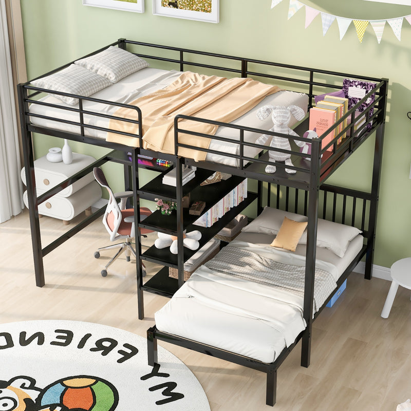 Full Over Twin Bunk Bed with Desk, Shelves & Ladder