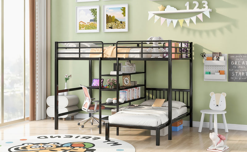 Full Over Twin Bunk Bed with Desk, Shelves & Ladder