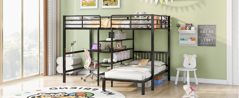 Full Over Twin Bunk Bed with Desk, Shelves & Ladder