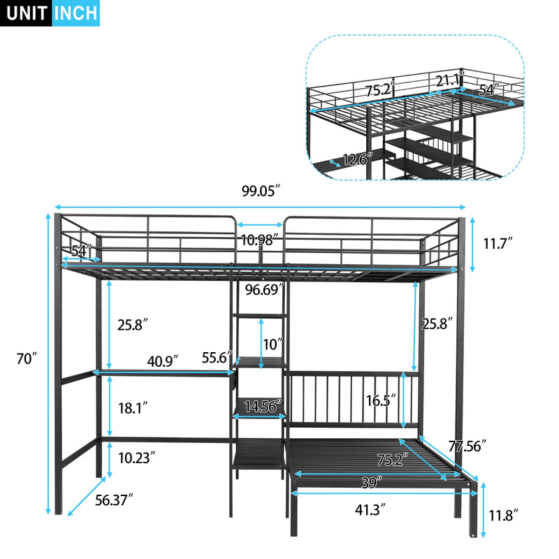 Full Over Twin Bunk Bed with Desk, Shelves & Ladder