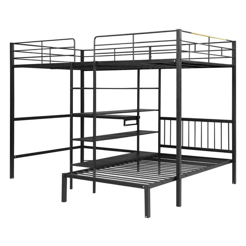 Full Over Twin Bunk Bed with Desk, Shelves & Ladder