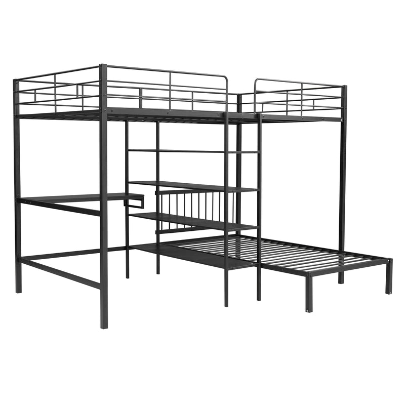 Full Over Twin Bunk Bed with Desk, Shelves & Ladder