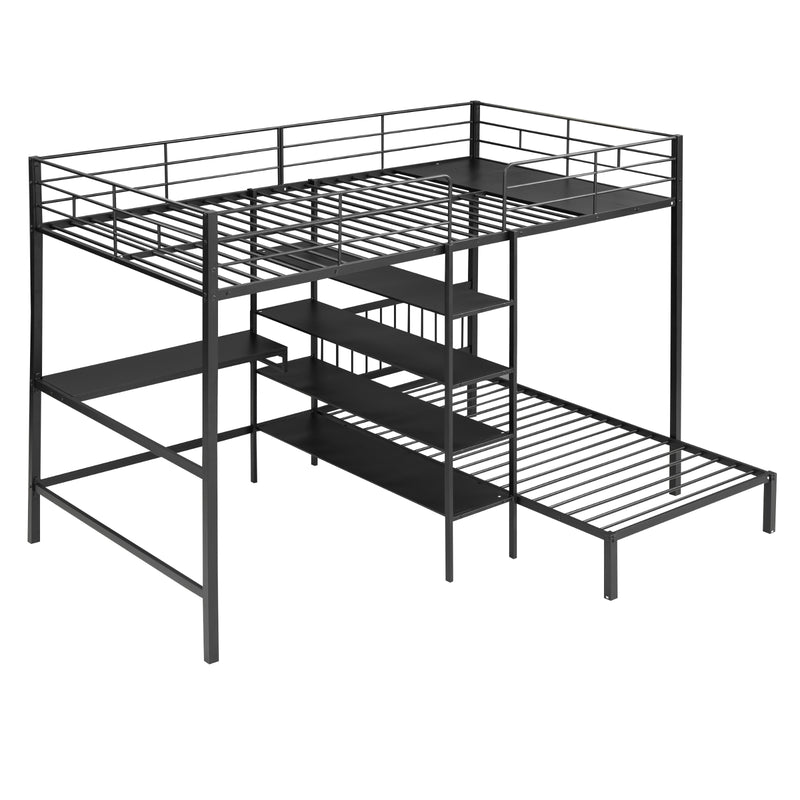 Full Over Twin Bunk Bed with Desk, Shelves & Ladder