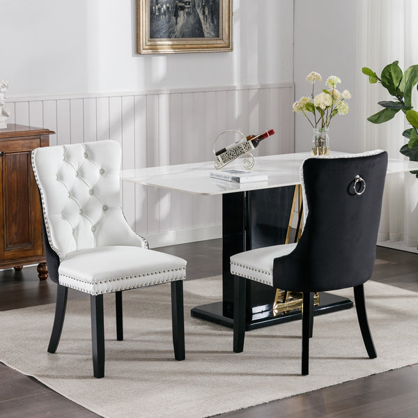 Modern Tufted Velvet & PU Chair – Solid Wood Frame