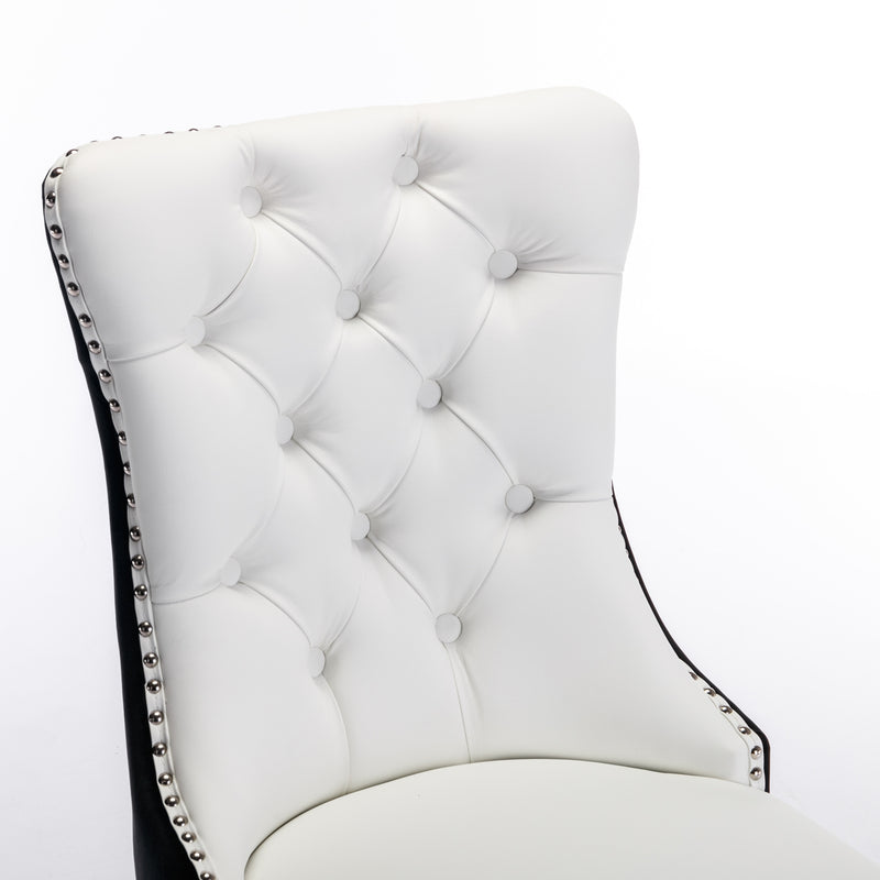 Modern Tufted Velvet & PU Chair – Solid Wood Frame