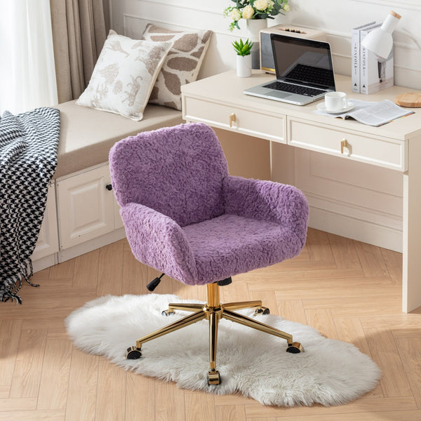 Luxury Faux Fur Office Chair – Adjustable & Gold Base