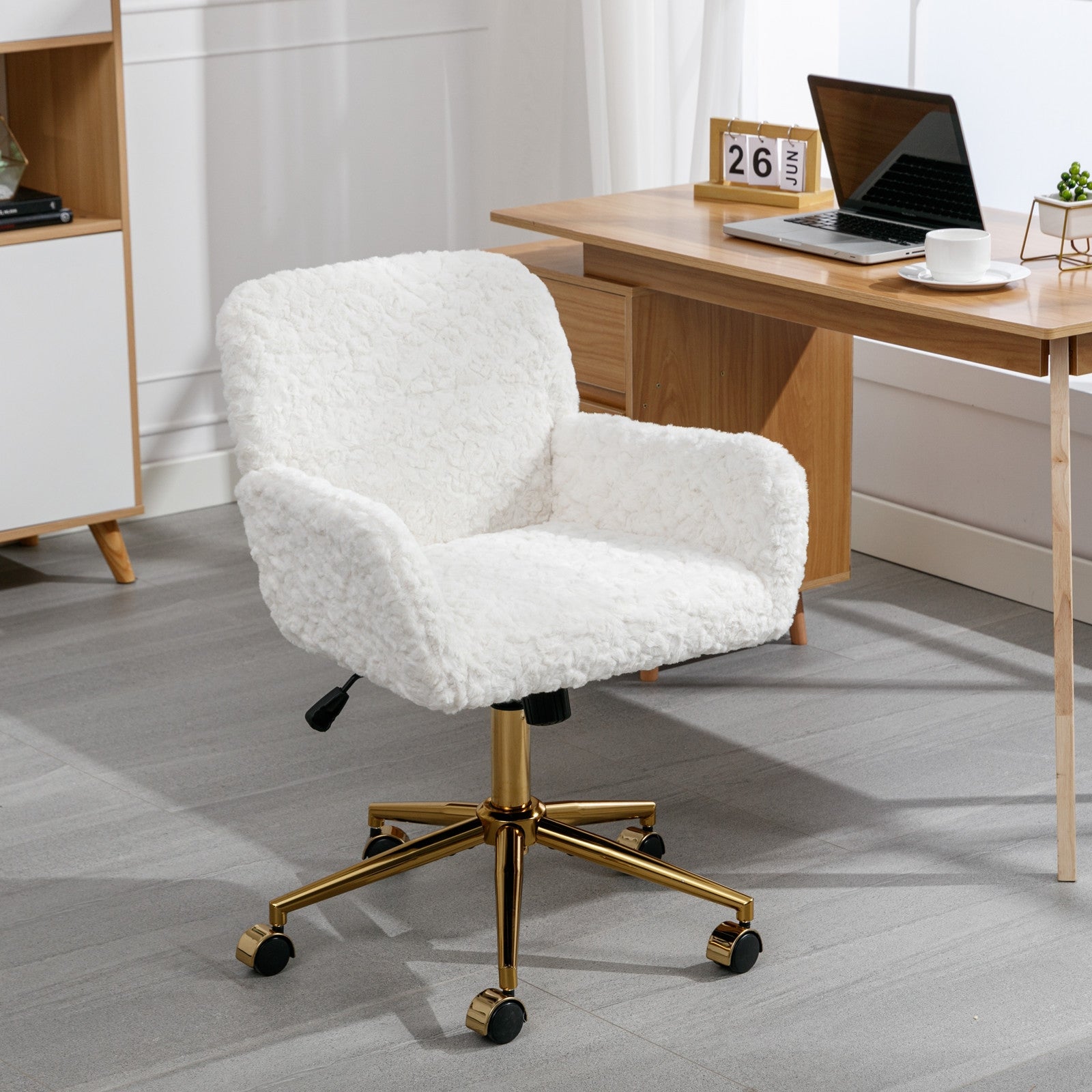 Adjustable Rabbit Hair Office Chair with Golden Base