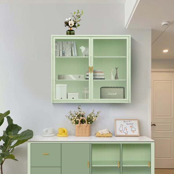27.5" Modern Wall Cabinet with Glass Doors & Storage