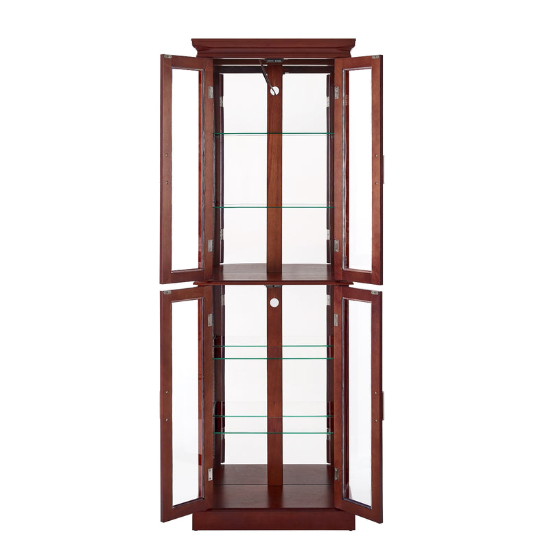 Lighted Curio Cabinet with Glass Shelves & Mirror Back