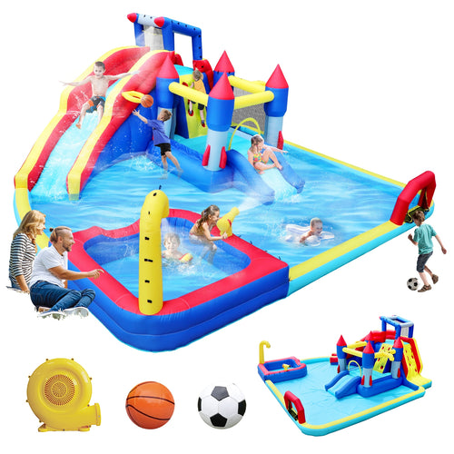 10-in-1 Inflatable Water Park with Slide & Bounce House