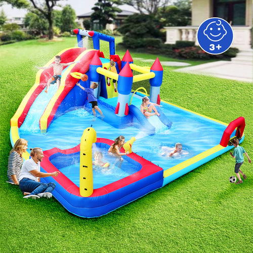 10-in-1 Inflatable Water Park with Slide & Bounce House