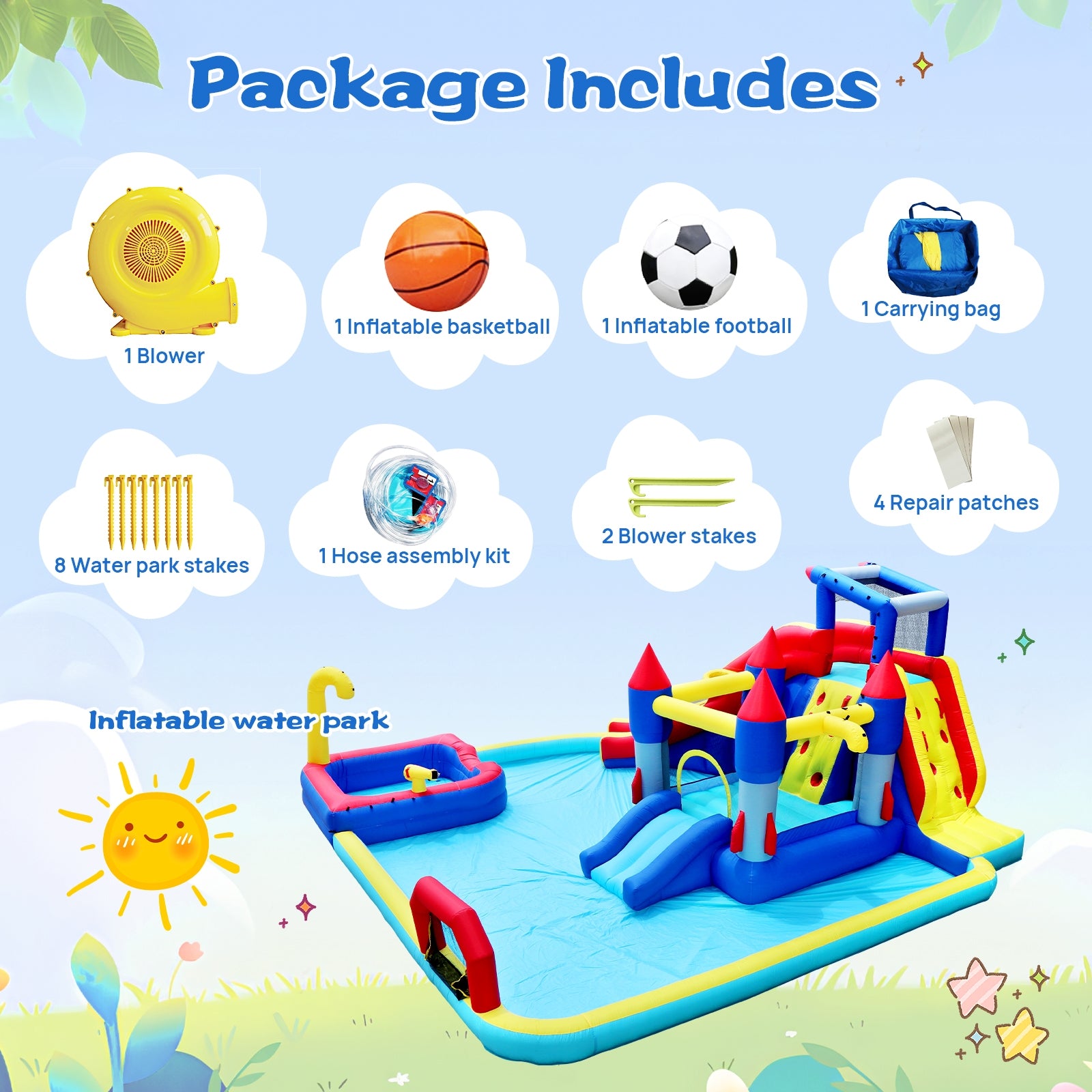 10-in-1 Inflatable Water Park with Slide & Bounce House