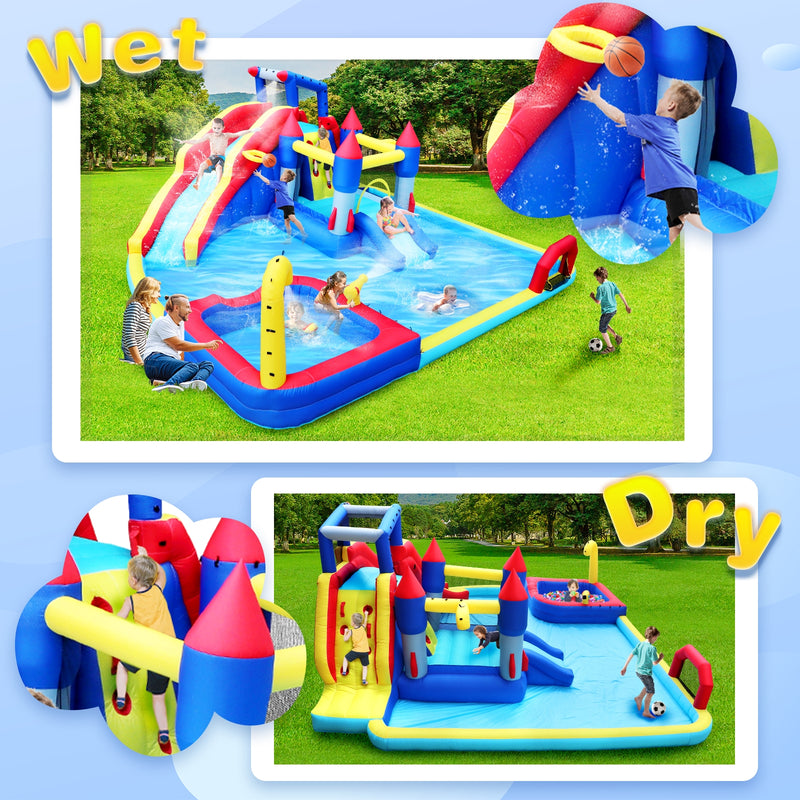 10-in-1 Inflatable Water Park with Slide & Bounce House