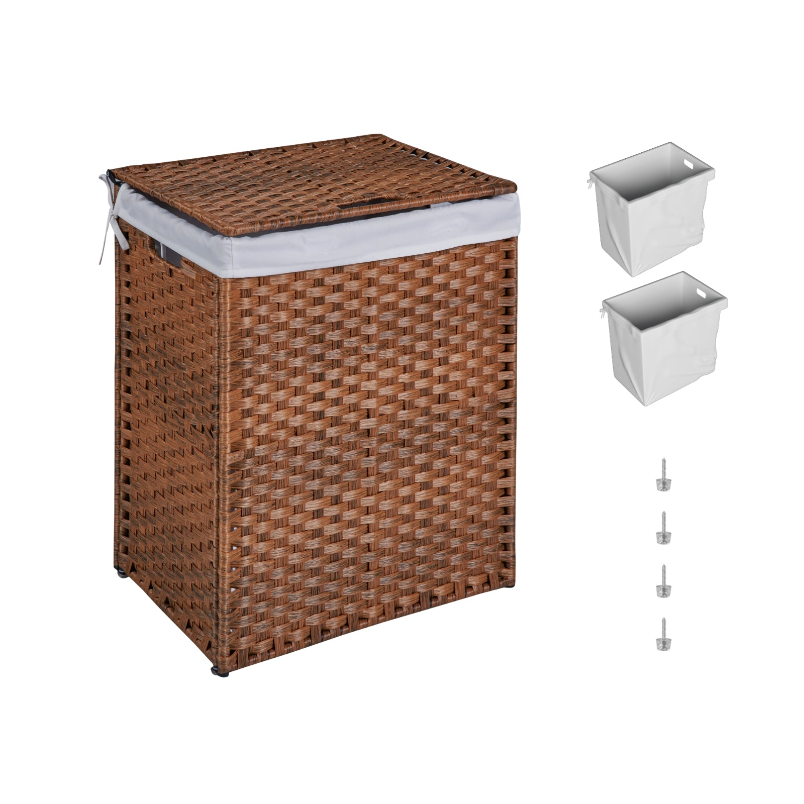 100L Laundry Hamper with Lid & Removable Bags - PE Rattan