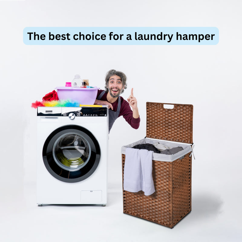 100L Laundry Hamper with Lid & Removable Bags - PE Rattan