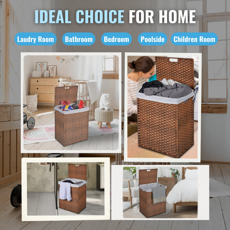 100L Laundry Hamper with Lid & Removable Bags - PE Rattan
