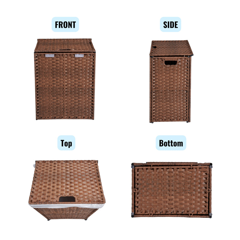 100L Laundry Hamper with Lid & Removable Bags - PE Rattan