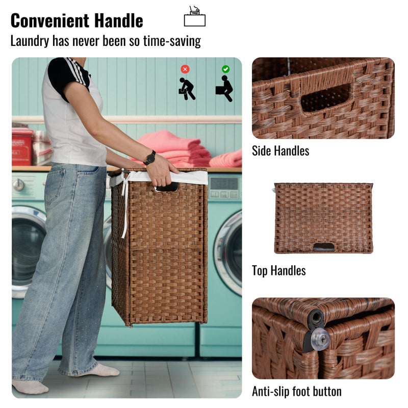 100L Laundry Hamper with Lid & Removable Bags - PE Rattan