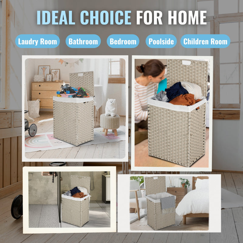 100L Laundry Hamper with Lid & 2 Removable PE Bags
