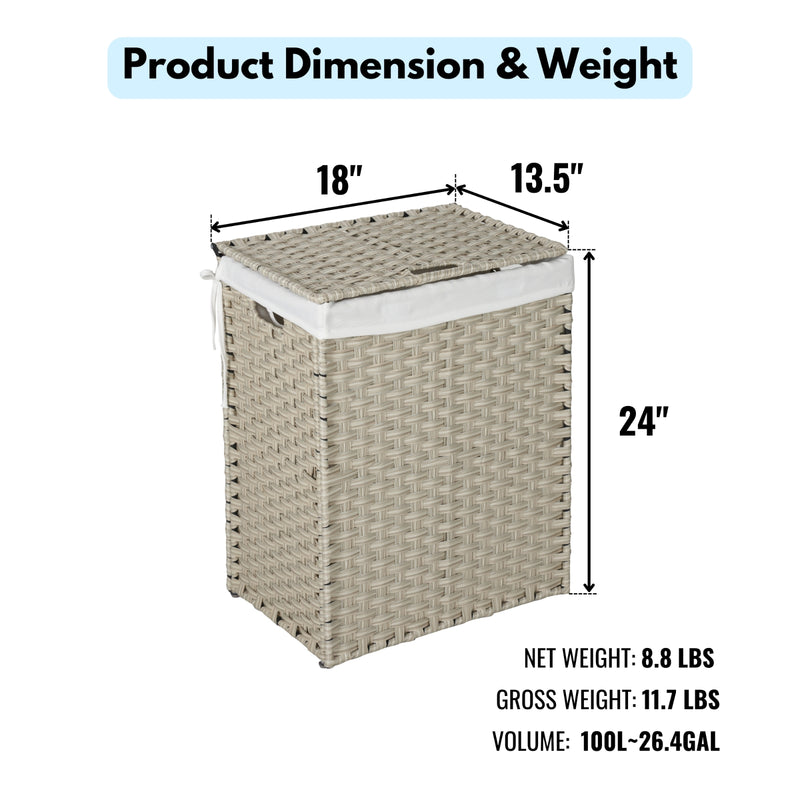 100L Laundry Hamper with Lid & 2 Removable PE Bags