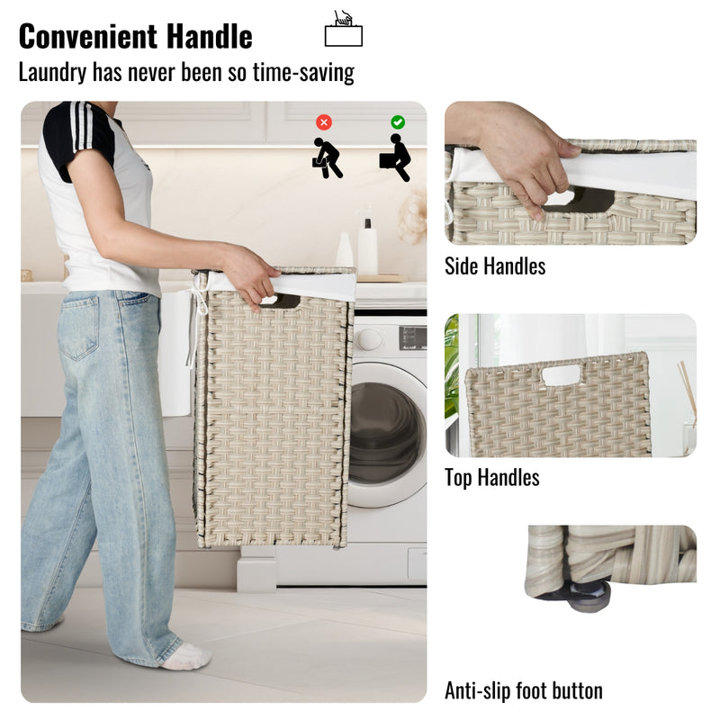100L Laundry Hamper with Lid & 2 Removable PE Bags