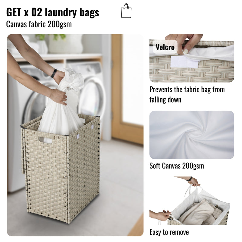 100L Laundry Hamper with Lid & 2 Removable PE Bags