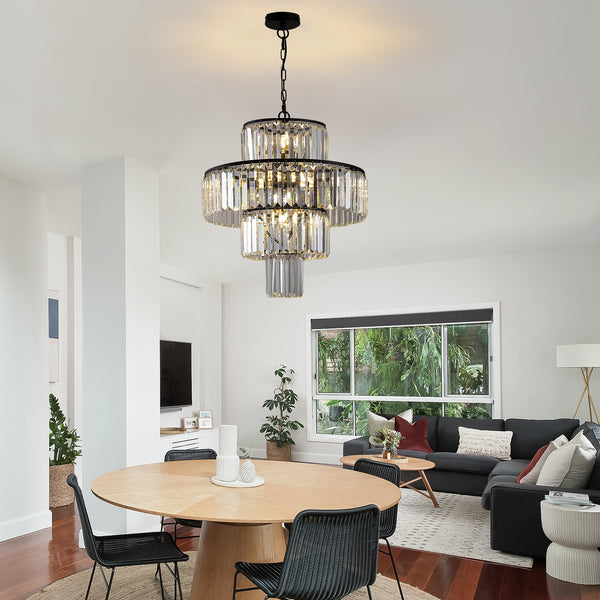 Black Luxury Crystal Chandelier Pendant Light Fixture for Modern Spaces
