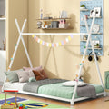 White Metal Twin House Bed Frame with Triangle Design