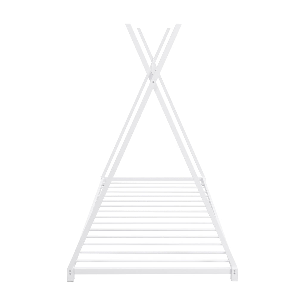 White Metal Twin House Bed Frame with Triangle Design