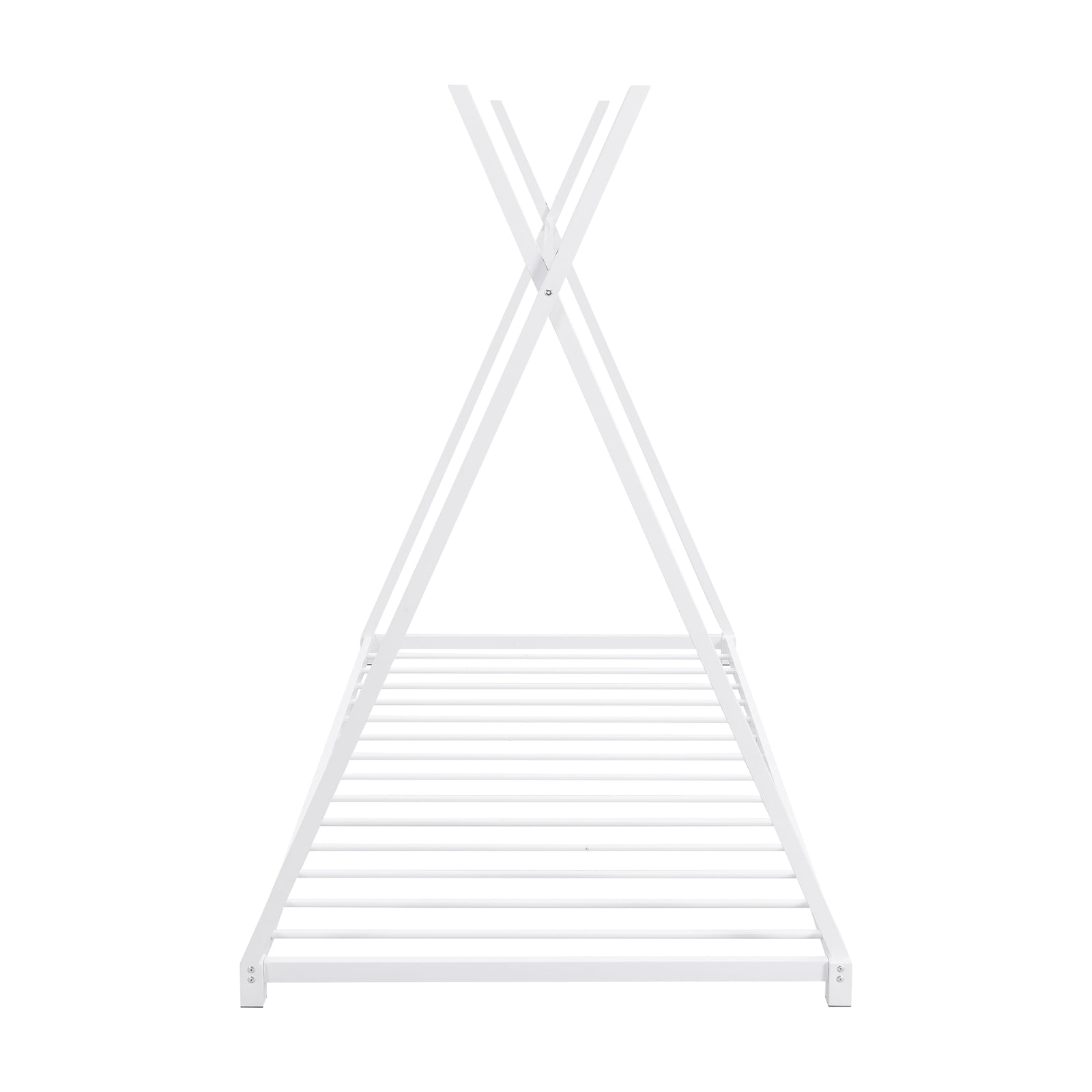 White Metal Twin House Bed Frame with Triangle Design