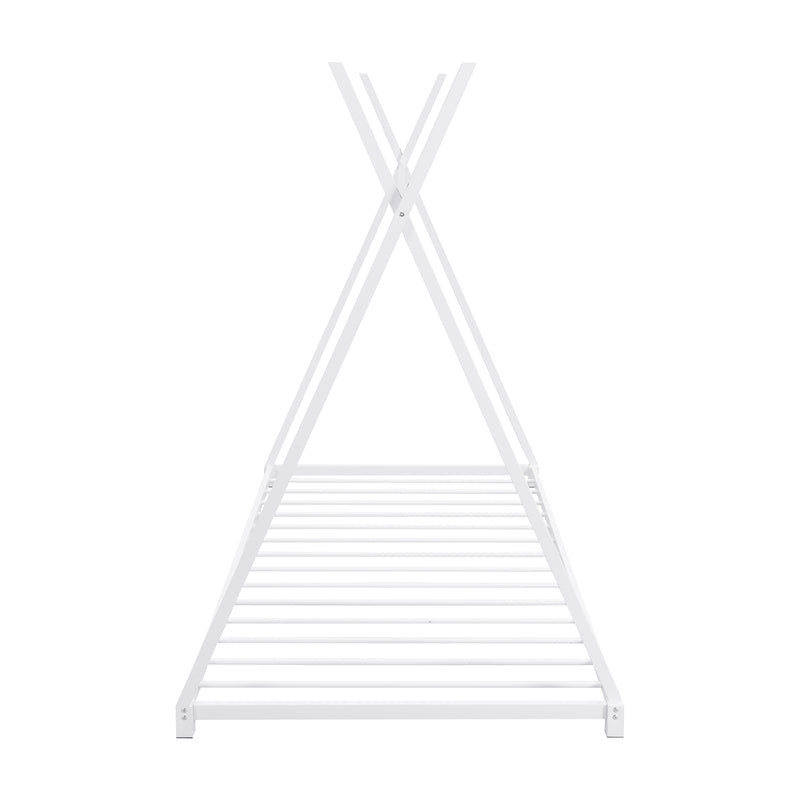 White Metal Twin House Bed Frame with Triangle Design