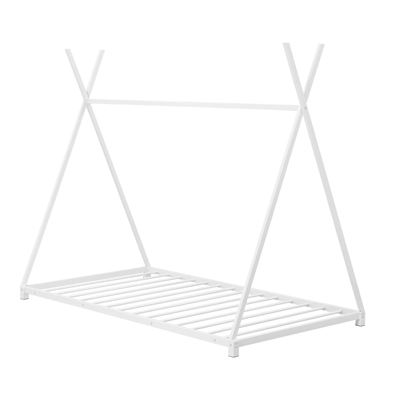 White Metal Twin House Bed Frame with Triangle Design