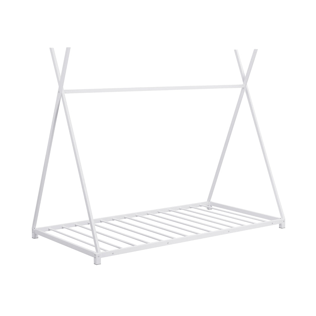 White Metal Twin House Bed Frame with Triangle Design